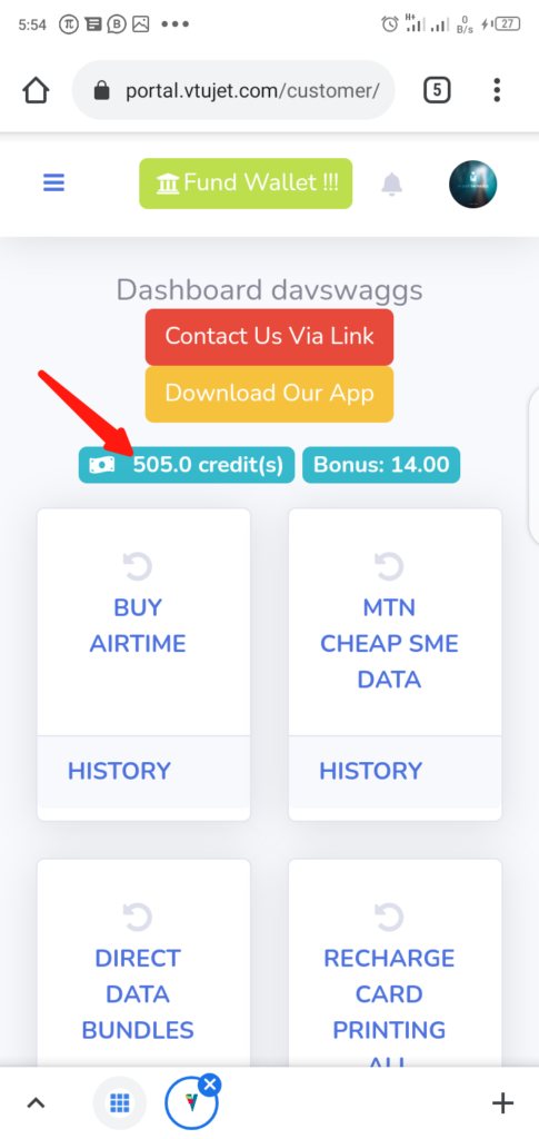 VTUJet Funding Wallet Balance