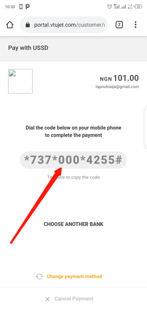VTUJet Wallet Funding with USSD Code Step 7