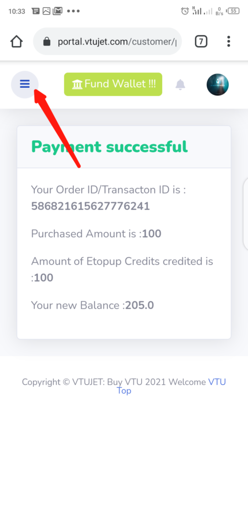 VTUJet Wallet Funding with USSD Code Step 10