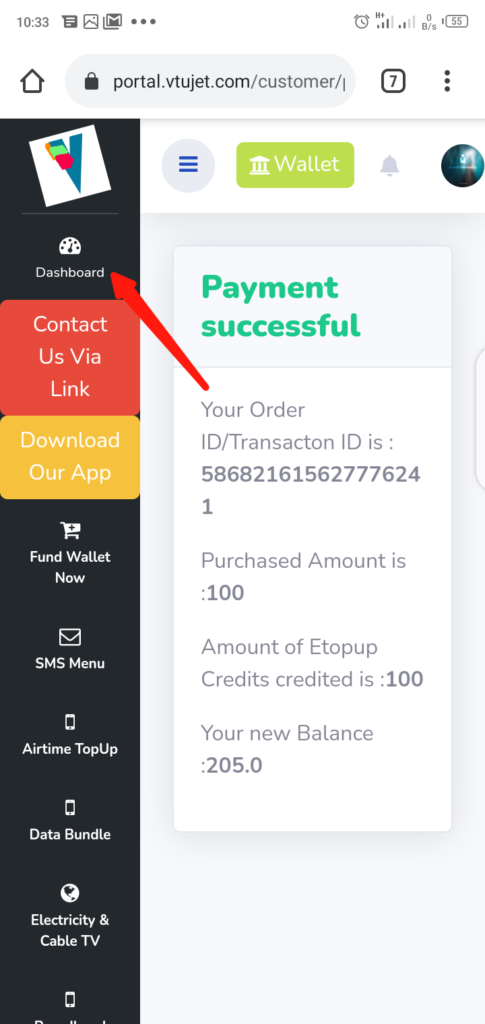 VTUJet Wallet Funding with USSD Code Step 11