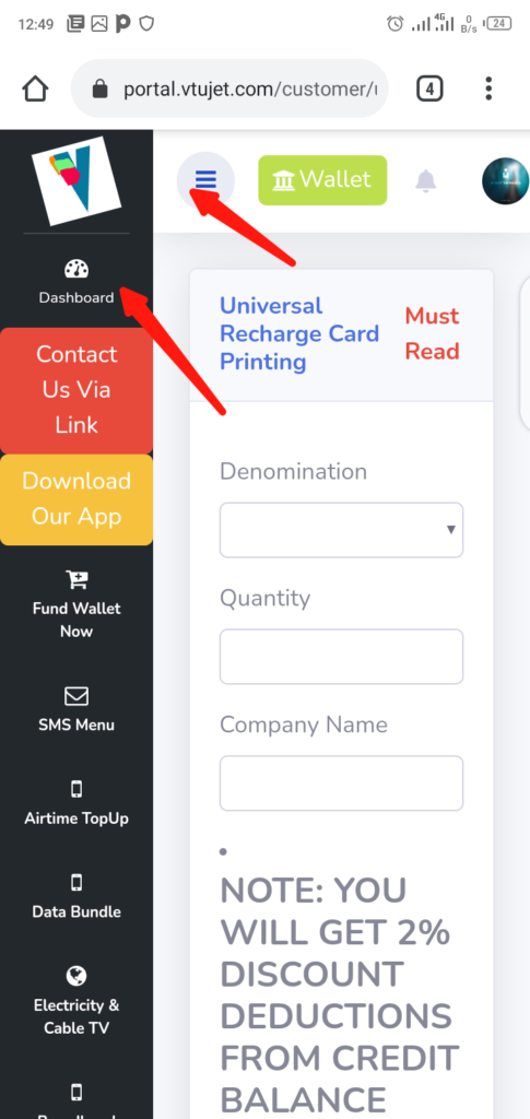 Print Recharge Card with VTUJet Step 7